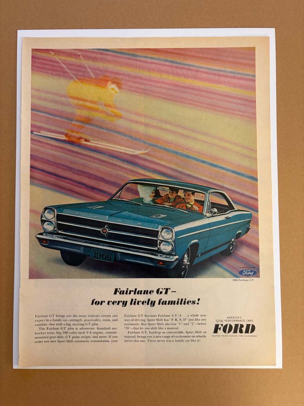 1966 Ford Fairlane GT Vintage Original Magazine Ad Blue Muscle Car